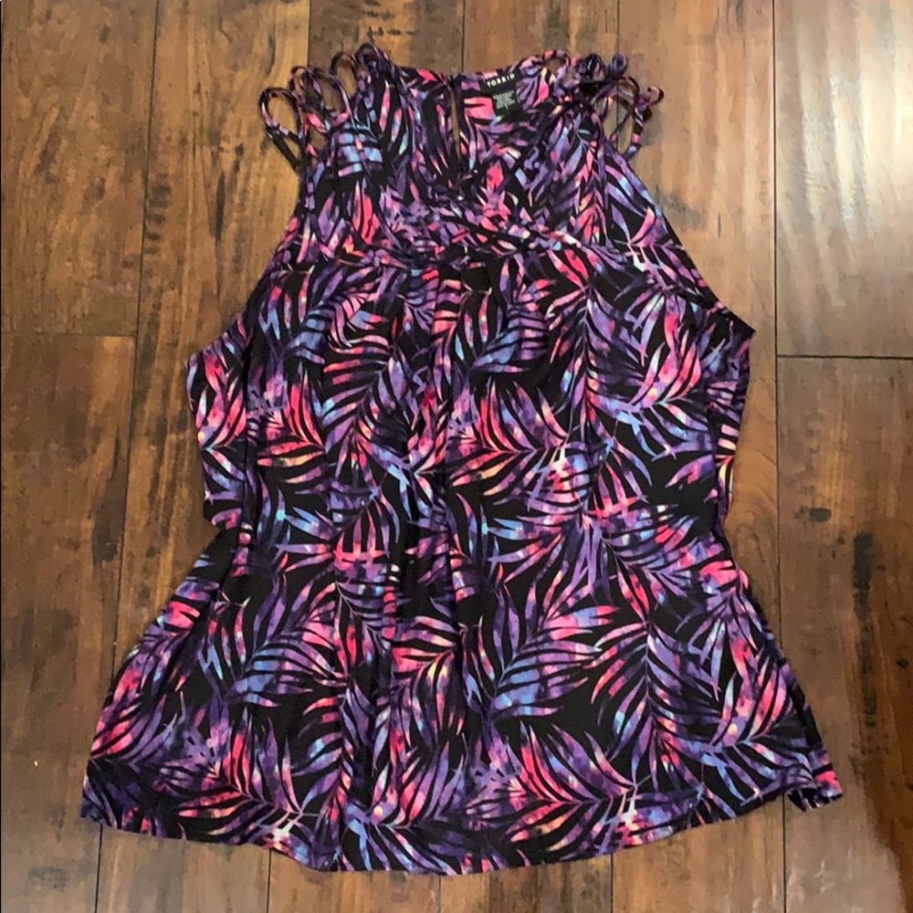 Strappy Palm Tree Print Georgette Top